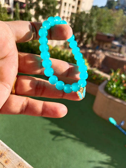 Aqua Breeze Beads Bracelet With Butterfly Charms