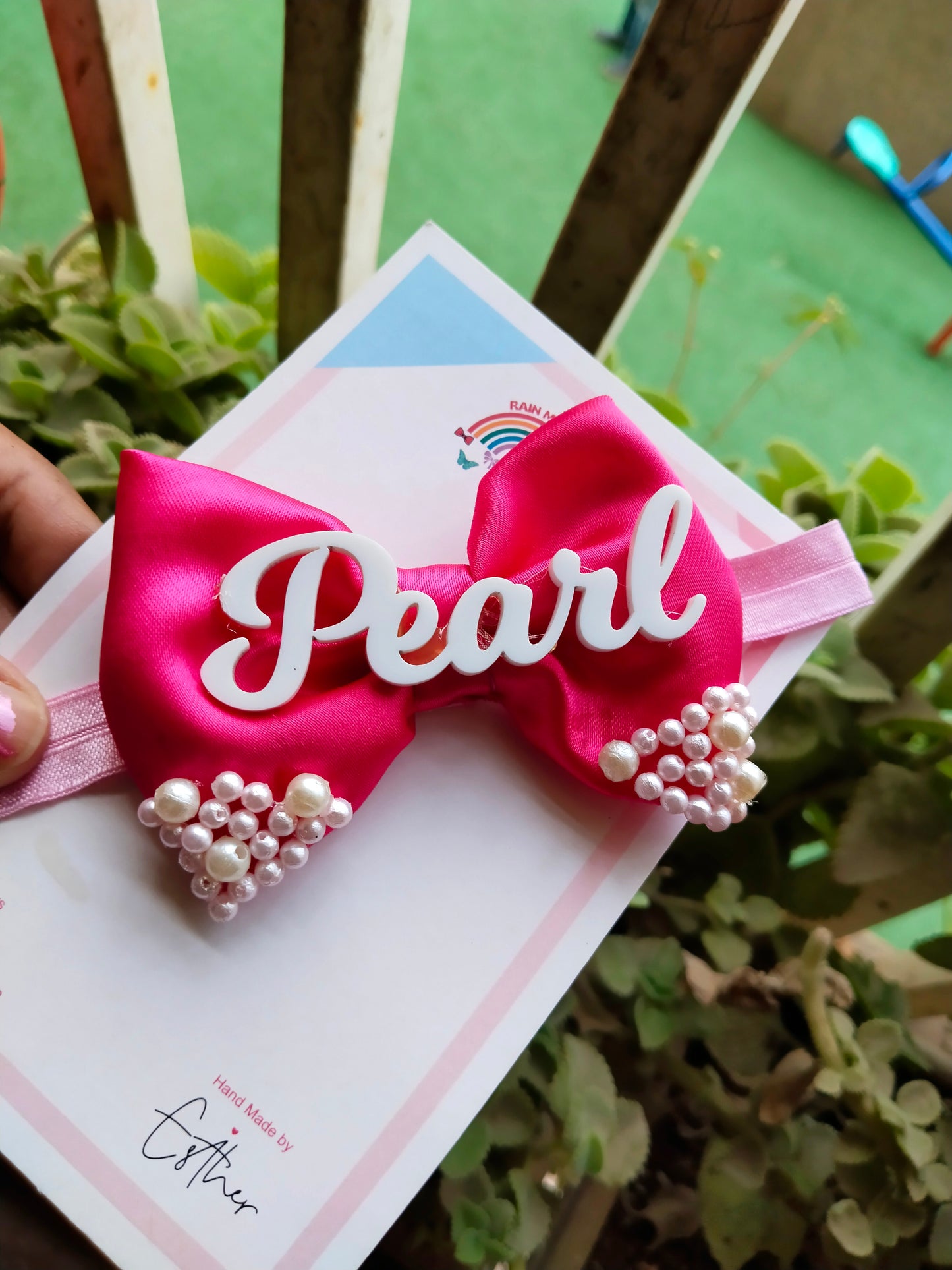 Pearl Satin Name Bow