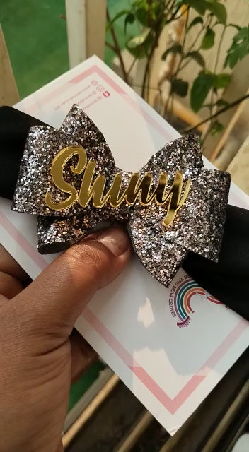 Glitter Name Bows - Black and Golden